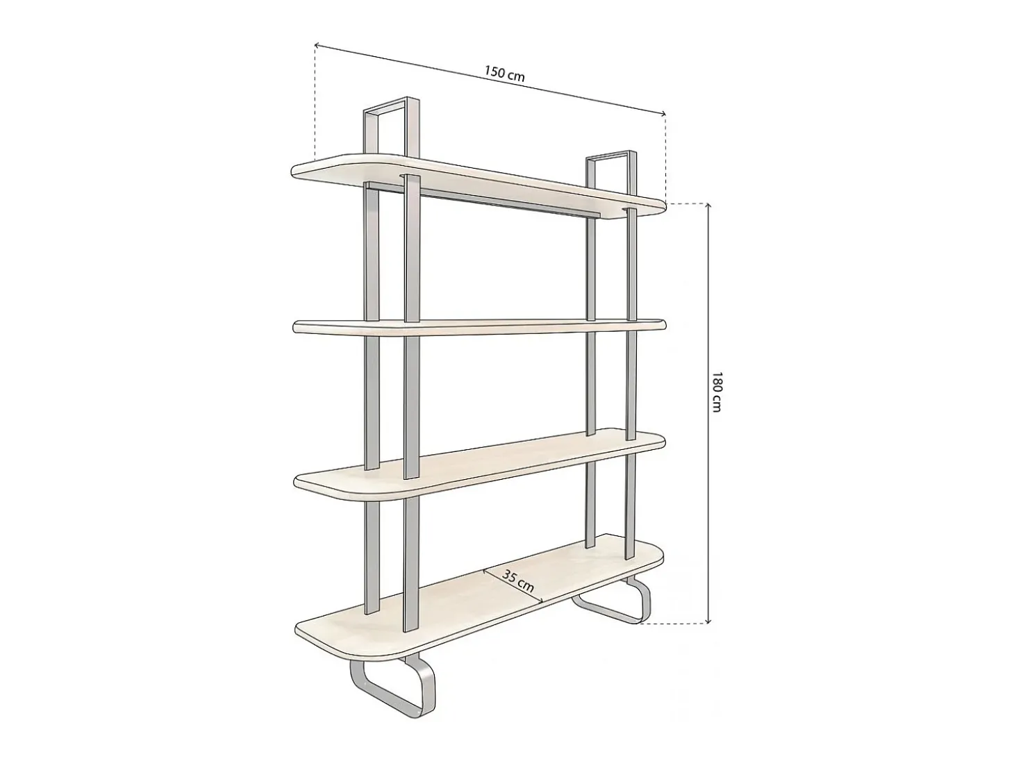 Estantería alta de 4 baldas en madera de roble y estructura en negro 180 cm Padma Negro - Roble