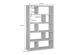 Estantería asimétrica de 5 niveles con 10 compartimentos efecto madera