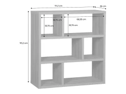 Estantería asimétrica de 3 niveles con 6 compartimentos efecto madera