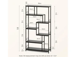 Estantería Bealife de Almacenamiento 7 Niveles con Estructura Metálica y Patas Ajustables 100 x 30 x 180 cm Negro