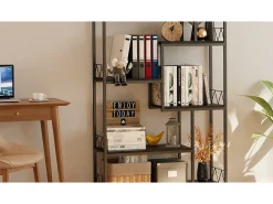 Estantería Bealife de Almacenamiento 7 Niveles con Estructura Metálica y Patas Ajustables 100 x 30 x 180 cm Negro