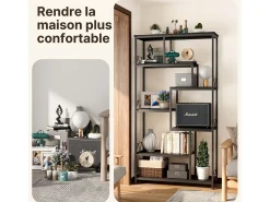 Estantería Bealife de Almacenamiento 7 Niveles con Estructura Metálica y Patas Ajustables 100 x 30 x 180 cm Negro