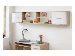 Estantería colgante DENVER – Roble y blanco – 2 puertas y 4 nichos – Almacenamiento de pared de diseño
