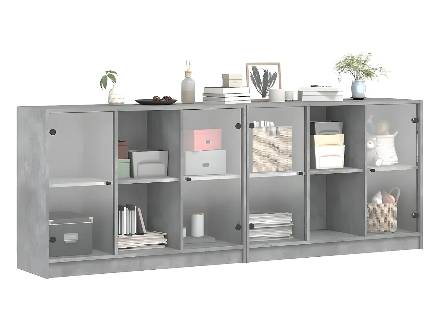 Estantería con puertas madera de ingeniería gris 204x37x75 cm