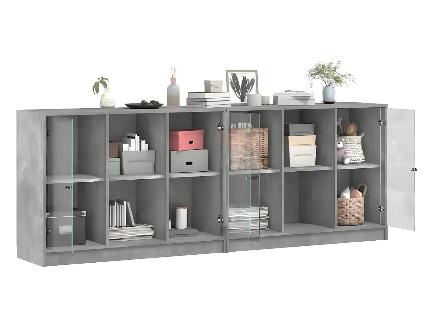 Estantería con puertas madera de ingeniería gris 204x37x75 cm