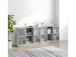 Estantería con puertas madera de ingeniería gris 204x37x75 cm