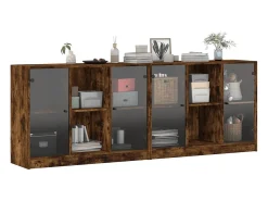 Estantería con puertas madera roble ahumado 204x37x75 cm