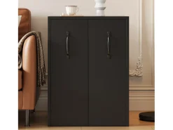 Estantería con ruedas - Mueble lateral móvil - Cajones laterales deslizantes - Lados izquierdo y derecho intercambiables - Negro