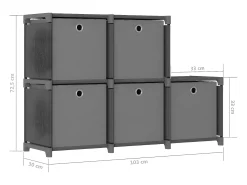 Estantería de 5 cubos con cajas tela gris 103x30x72,5 cm
