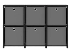 Estantería de 6 cubos con cajas tela negra 103x30x72,5 cm