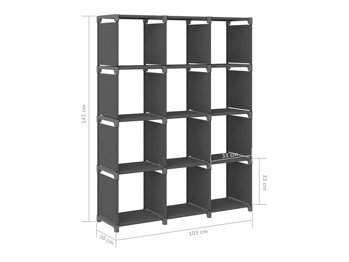 Estantería de 12 cubos de tela gris 103x30x141 cm