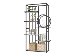 Estantería de 6 niveles - estructura geométrica, diseño circular - 80 x 30 x 180 cm - blanco y negro