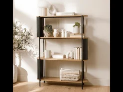 Estantería de 4 niveles con acabado de madera y laterales de metal negro H133,5 cm - EKLO