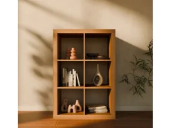 Estantería de 2 niveles con 6 compartimentos efecto madera miel