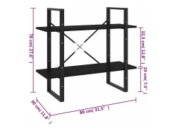 Estantería de 2 niveles madera contrachapada negro 80x30x70 cm