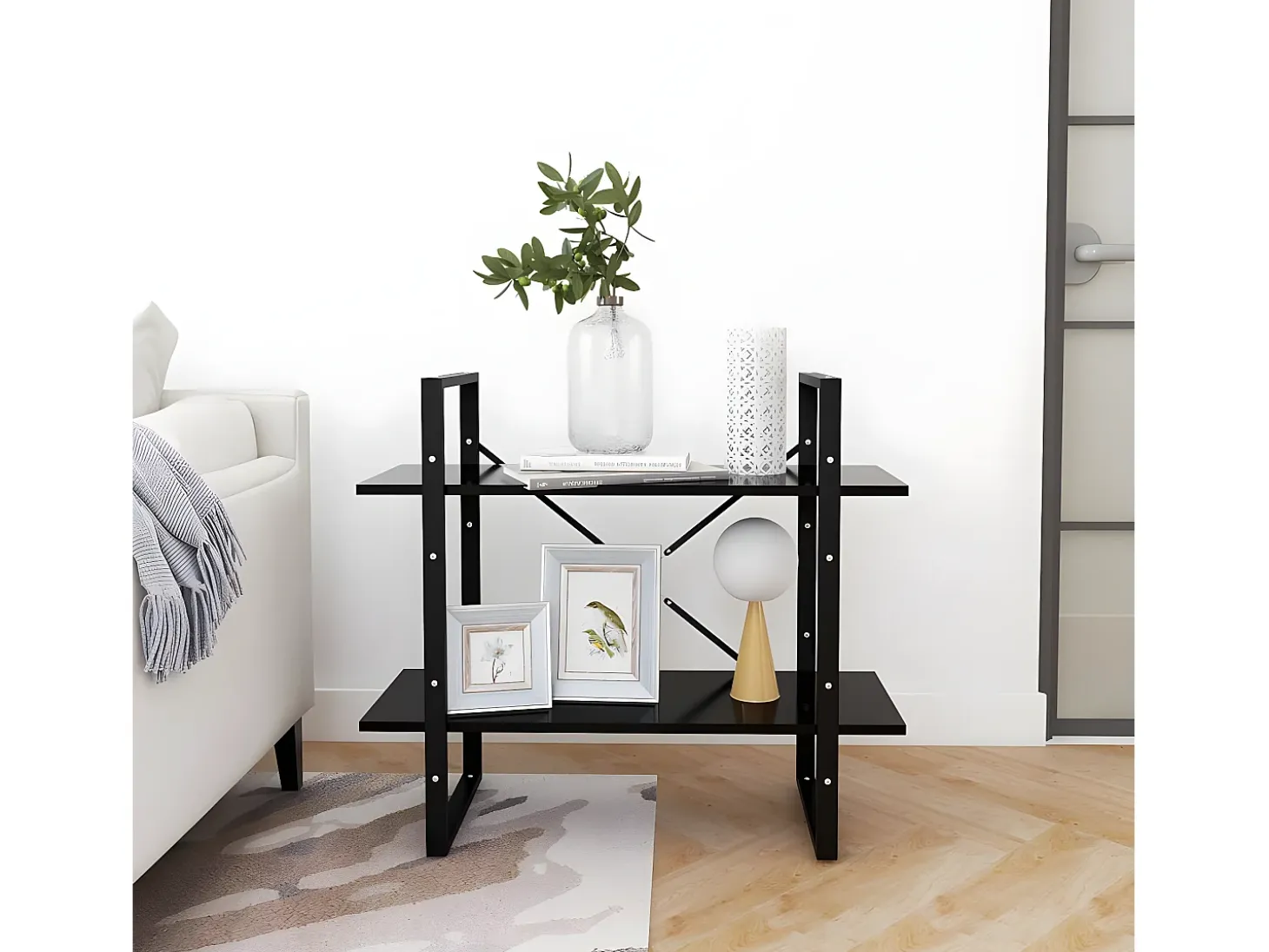 Estantería de 2 niveles madera contrachapada negro 80x30x70 cm