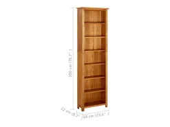 Estantería de 7 niveles madera maciza de roble 60x22x200 cm