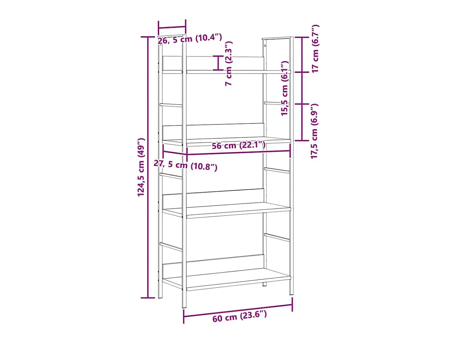 Estantería de 4 niveles madera ingeniería roble 60x27,6x124,5cm
