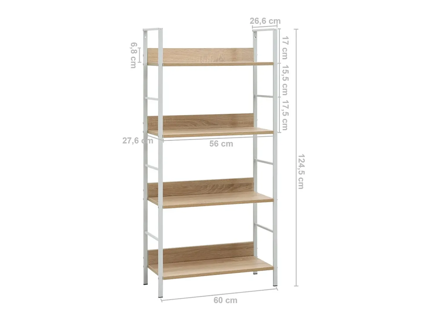 Estantería de 4 niveles madera ingeniería roble 60x27,6x124,5cm