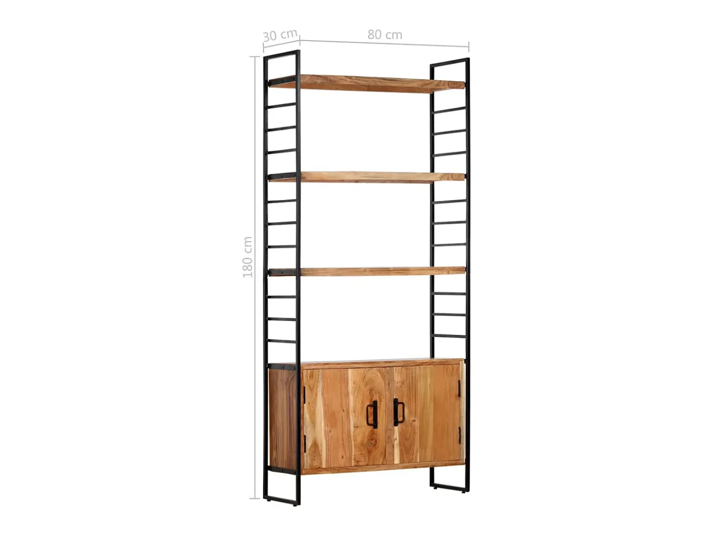 Estantería de 4 niveles madera maciza de acacia 80x30x180 cm