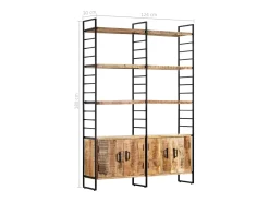 Estantería de 4 niveles madera de mango rugosa 124x30x180 cm