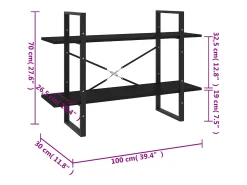 Estantería de 2 niveles madera contrachapada negro 100x30x70 cm