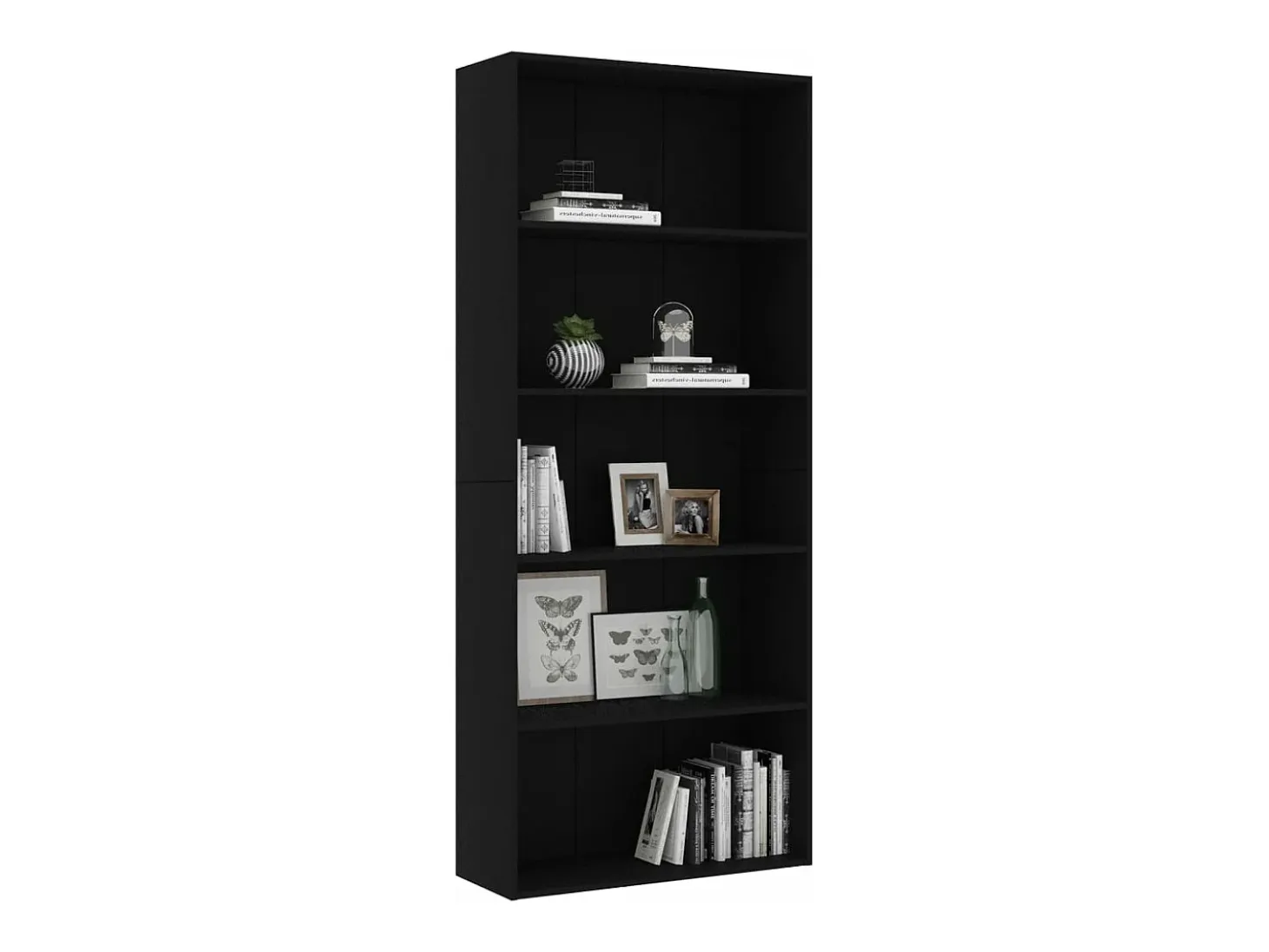 Estantería de 5 niveles madera contrachapada negra 80x30x189 cm