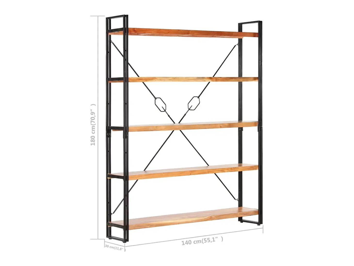 Estantería de 5 niveles madera maciza de acacia 140x30x180 cm