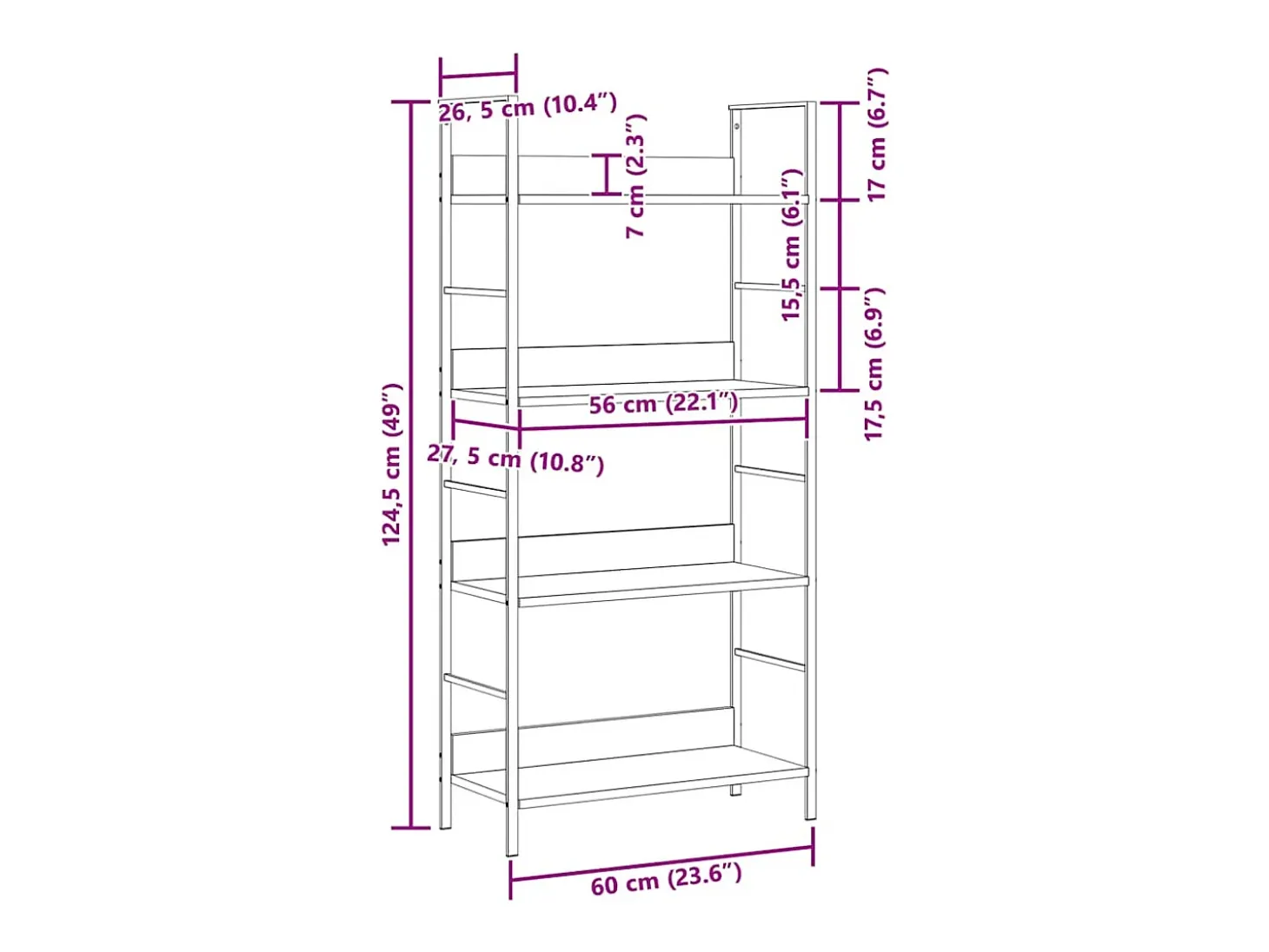 Estantería de 4 niveles madera ingeniería negro 60x27,6x124,5cm