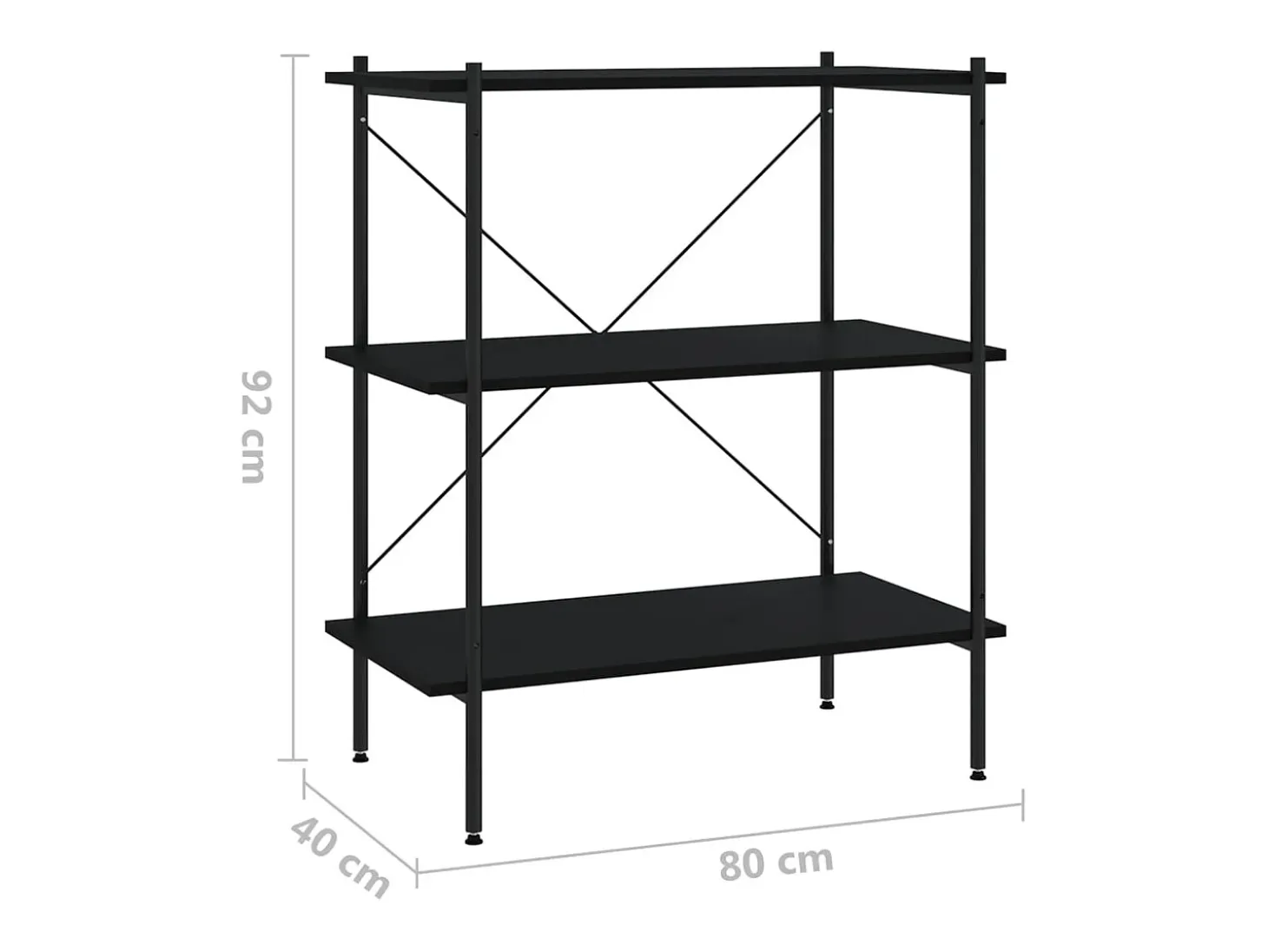 Estantería de 3 niveles negro 80x40x92 cm