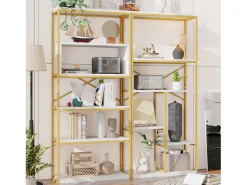 Estantería de 160 x 29,5 x 180 cm - Metal y MDF - Dorado y blanco