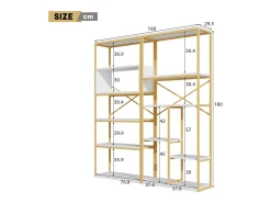 Estantería de 160 x 29,5 x 180 cm - Metal y MDF - Dorado y blanco