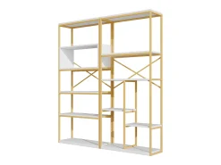 Estantería de 160 x 29,5 x 180 cm - Metal y MDF - Dorado y blanco