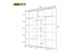 Estantería de acero y MDF de 160 x 30 x 180 cm - Diseño rectangular y arqueado - Color blanco
