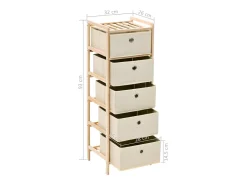 Estantería de almacenaje 5 cestas de tela madera de cedro beige