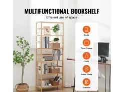 Estantería De Bambú De 6 Niveles SucceBuy, Estantería Tipo Escalera, Estante De Almacenamiento Rectangular