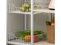 Estantería de Cocina, Estantería para Microondas, Estante Abierto de Pie 2 Mallas metálicas y múltiples Estantes 80x30x142cm, Color Blanco y Madera