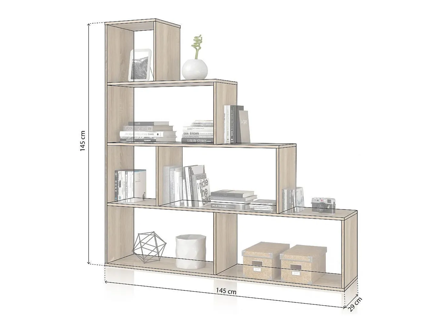 Estantería de diseño escalonado en roble canadian 145 cm Alice Roble Canadian