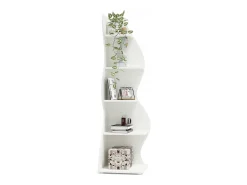 Estantería de esquina moderna de 5 niveles, estantería de esquina pequeña y elegante, unidad organizadora de soporte para plantas con forma única, color blanco