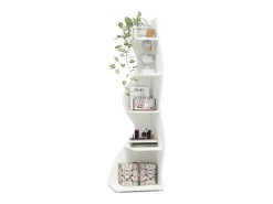 Estantería de esquina moderna de 5 niveles, estantería de esquina pequeña y elegante, unidad organizadora de soporte para plantas con forma única, color blanco