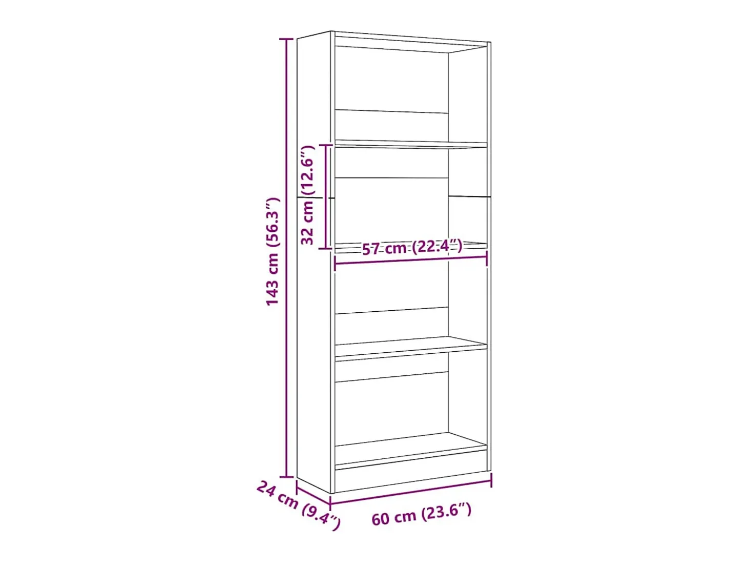 Estantería de madera de ingeniería roble artesanal 60x24x143 cm