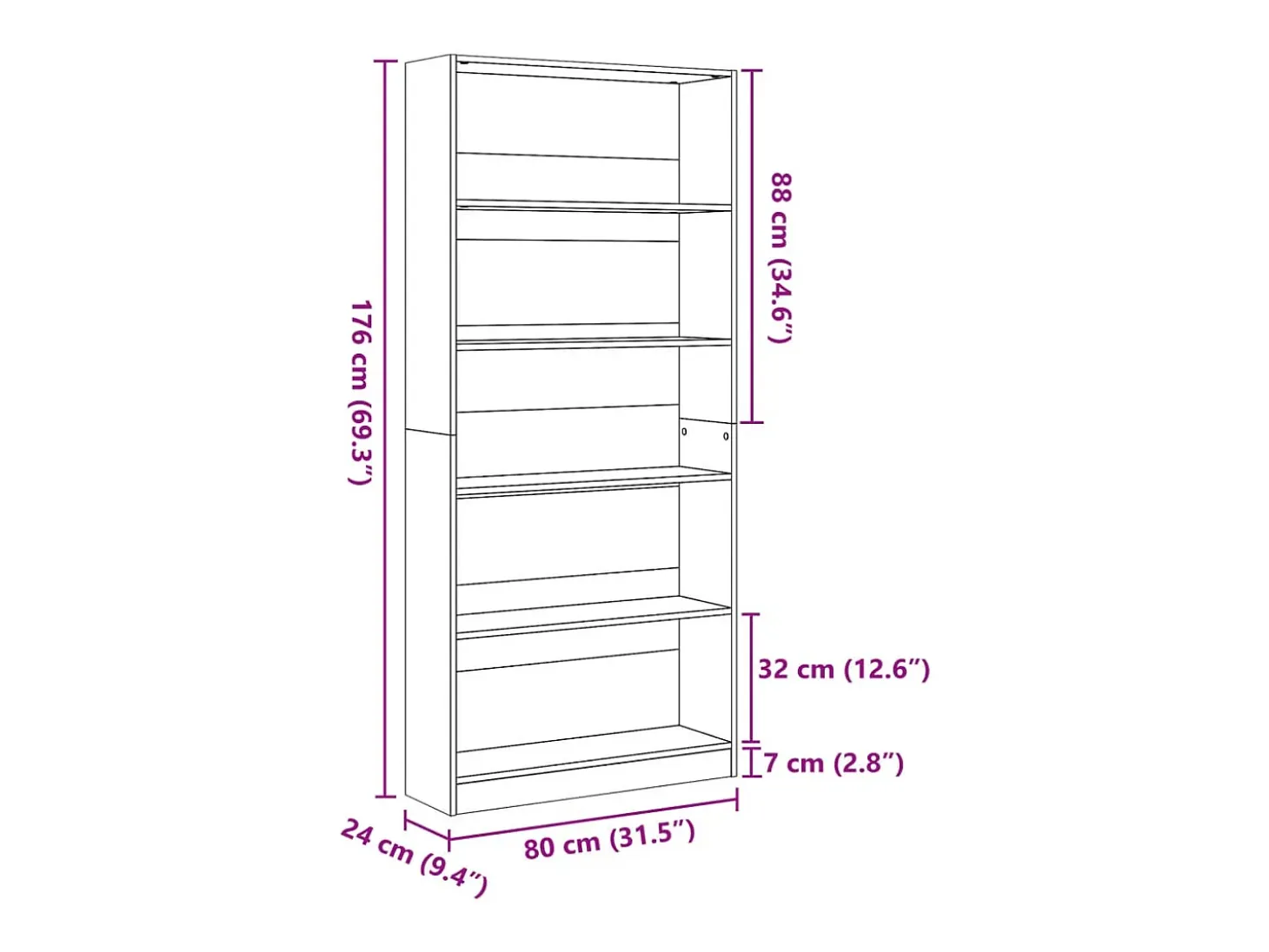 Estantería de madera de ingeniería roble artesanal 80x24x176 cm