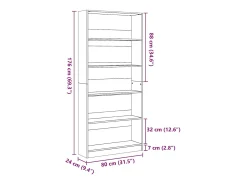 Estantería de madera de ingeniería blanca 80x24x176 cm