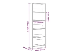 Estantería de madera de ingeniería gris hormigón 60x24x176 cm