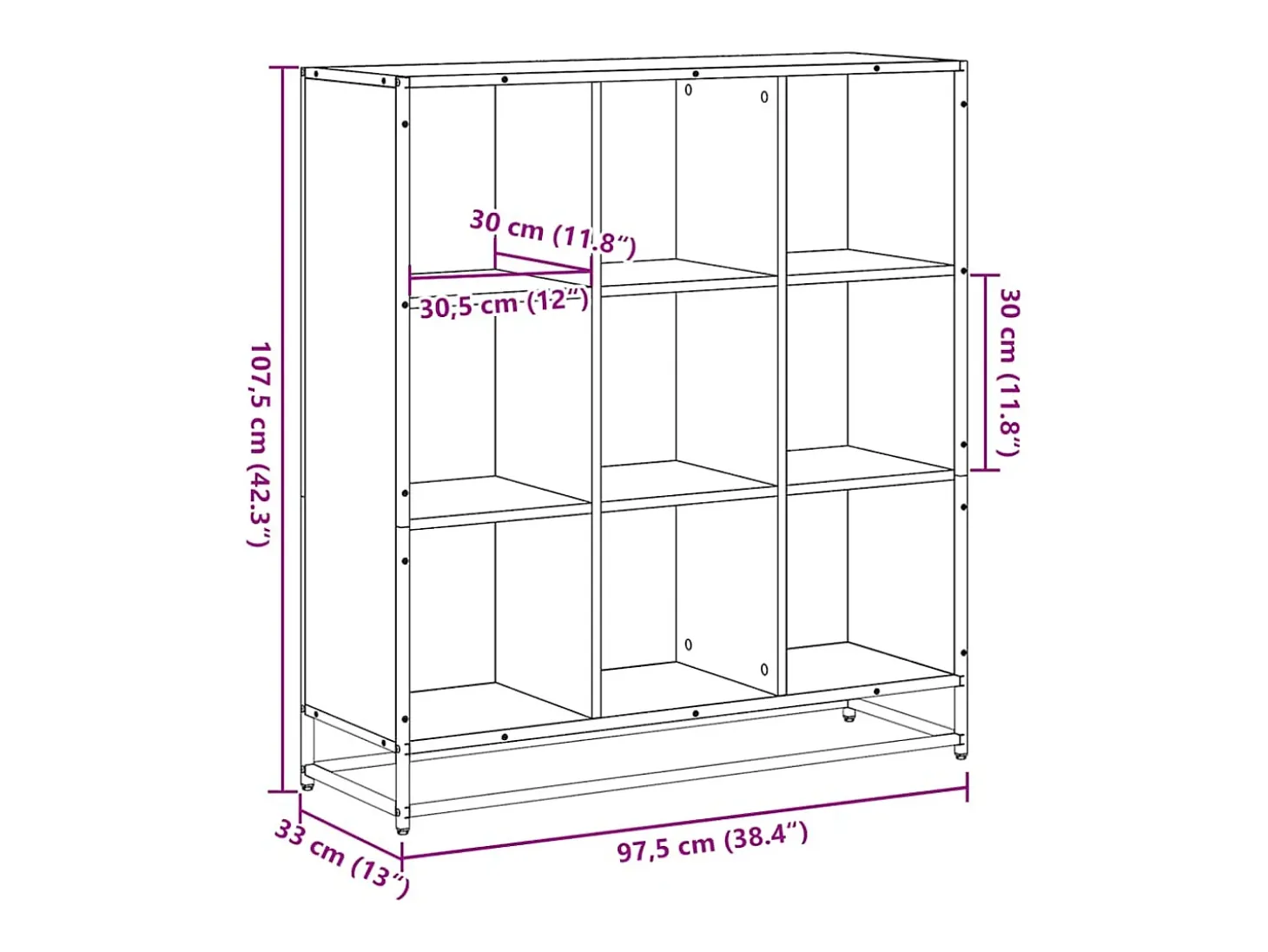 Estantería de madera ingeniería y metal negro 97,5x33x107,5 cm