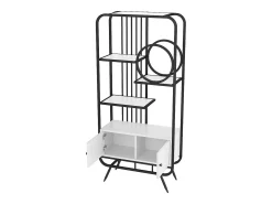 Estantería de metal y madera MDF - 3 estantes y 2 puertas - Blanco y negro