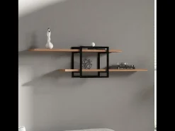 Estantería de Pared Diseño Madera Pino Negro - 2 Almacenamientos - Moderna y Práctica