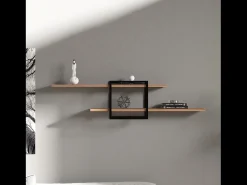 Estantería de Pared Diseño Madera Pino Negro - 2 Almacenamientos - Moderna y Práctica