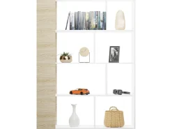 Estantería Decorativa, Librería, Separador Ambientes, Acabado en Roble y Blanco, Medidas: 176 cm (Alto) x 129 cm (Ancho) x 28 cm (Fondo) – Meyvaser
