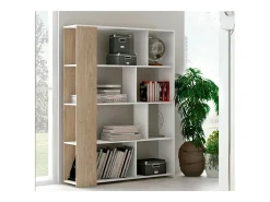 Estantería Decorativa, Librería, Separador Ambientes, Acabado en Roble y Blanco, Medidas: 176 cm (Alto) x 129 cm (Ancho) x 28 cm (Fondo) – Meyvaser